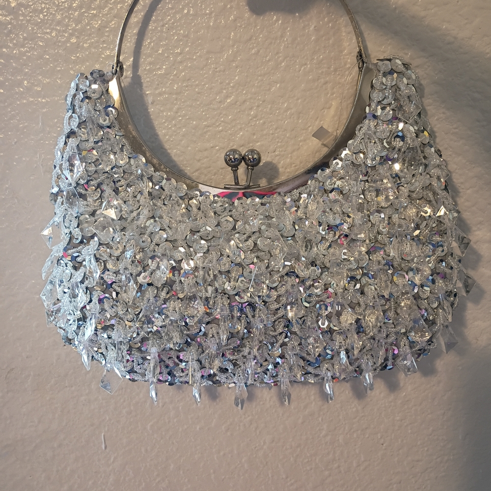 Silver Beaded Wristlet Clutch